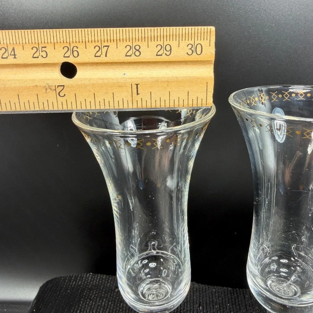 West‎ Elm Gold Pattern Champagne Flutes Set of 2 Flared Stemware Clear Glass VTG